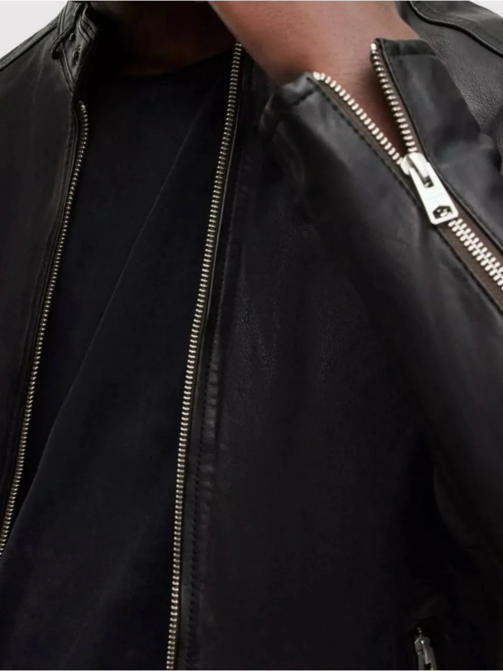 All Saints Cora Black Leather Motorcycle Jacket - Picture 5 of 10